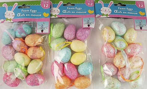 Greenbrier 12/Pk Easter Egg Ornaments w Loops Multi-Color Glitter Mini-Eggs Foam
