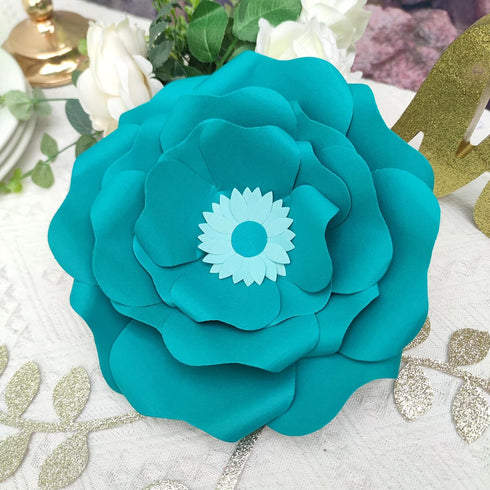 Pack 6 Turquoise Teal Paper Flower with Gold Leaf for Wall Living Room Bed Room Wall Decoration Wedding Birthday Bridal