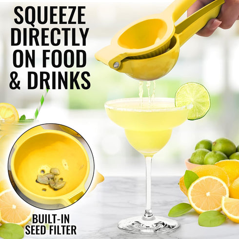 Zulay Kitchen Metal Lemon Squeezer - Handheld Citrus Juicer for Extracting the Most Juice Possible