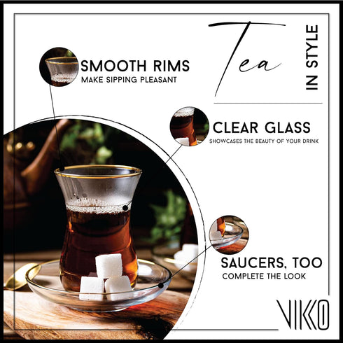 Set, 6 6 5.5 Oz Set Vikko Turkish Tea Glasses & Saucers, Cups and Plates, Tea Cups, Turkish Glass Tea For Six, Clear