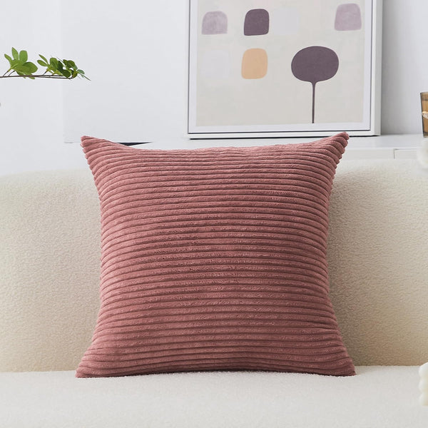 Home Brilliant Pink Pillow Cover 18x18 Striped Velvet Corduroy Decorative Throw Pillows for Girls Room, Dry Rose Pink