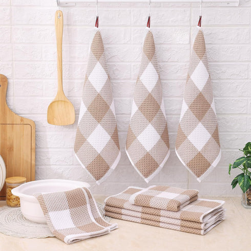Set, 12 12 13 28 Inches, Set 8 100% Homaxy Kitchen Towels and Dishcloths x and x of Cotton Waffle Weave Check Plaid