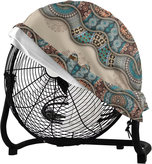 Boho Paw Print Industrial Fan Cover, Waterproof & Dustproof Cover Suitable for 24" High Velocity Movement Heavy Duty Drum Fan, Heavy Duty Outdoor Floor Fan Cover