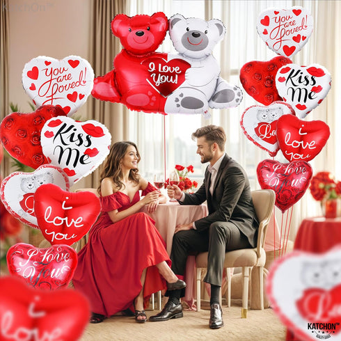 KatchOn Big Teddy Bear Balloons Set, 40 Inch, Pack of 13, I Love You Balloons for Engagement