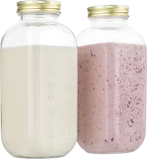 kitchentoolz Large Glass Dairy Bottles for Milk, Yogurt, and More 32oz Containers