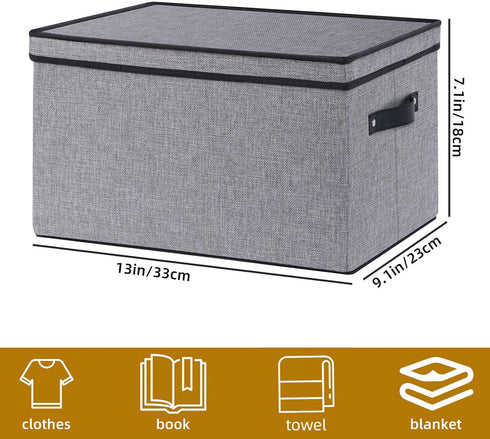 Fabric Storage Boxes 7.1 x 9.1 x 13 Inch, Storage Baskets with Lids, Decorative Linen Closet Organizers, Small Gray (3