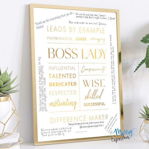 Boss Lady Desk and Wall Art - 12x9" Metal Frame Office Décor with Inspirational Quote by Merry Expressions