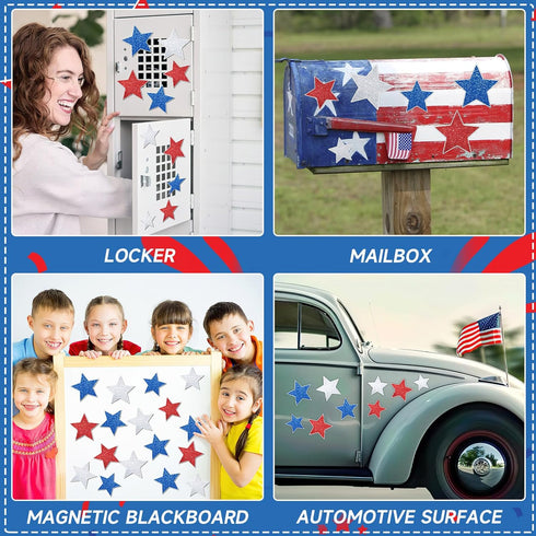 JULMELON 22pcs 4th of July Patriotic Decorations, Red White and Blue Star Magnets for Independence Day Party