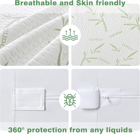 Parkdeny Twin Mattress Encasement, Waterproof Bamboo Rayon, Breathable Cooling Cover, 5-13 inch Deep