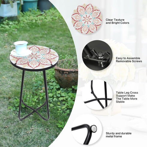 12 inches VCUTEKA Patio Side Table Outdoor Accent Table Bistro Coffee Table Plant End Table Small Porch Table Indoor