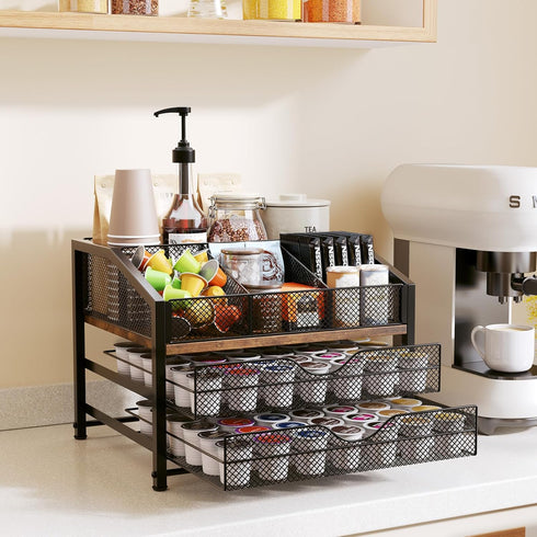 Countertop, Homsorout Coffee Bar Organizer - Coffee Station for Metal and Wood K Cup holder Storage Basket for Coffee