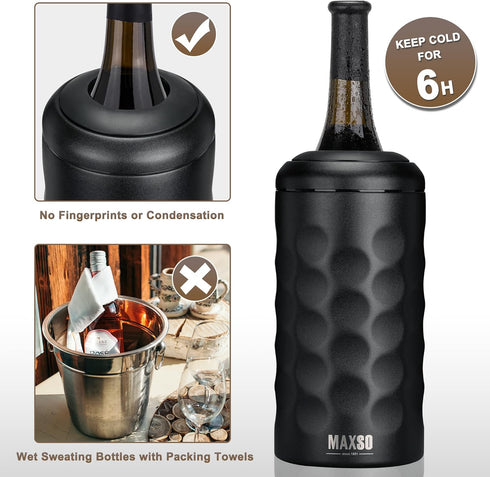 750 ml MAXSO Wine Chiller Bucket, Portable Champagne & Wine Bottle Cooler Keep Wine & Beverages Cold, Stainless Steel