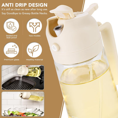 2 1 16oz/470ml in Oil Dispenser and Oil Sprayer for Cooking, Glass Olive Oil Dispenser Bottle Kitchen Gadget & Air