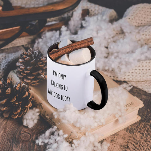 3dRose "I'm only Talking To My Dog Today" Mug, Black, 11 oz