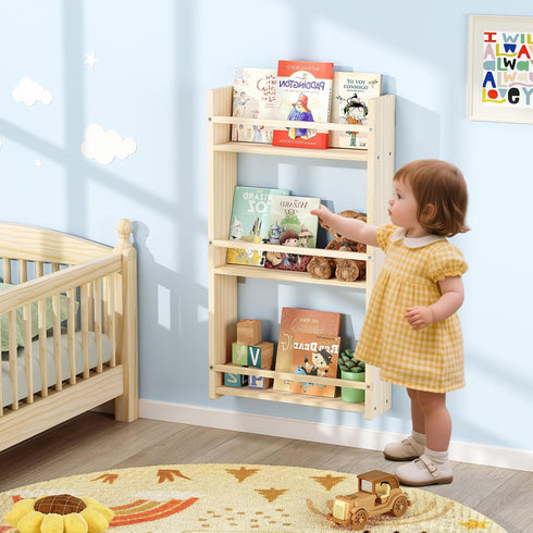 BOSAIDONG 3-Tier 3 Wall Mounted Kids BookshelfHanging Kids Bookcase, Toy and Book Storage Bookshelf in Bedroom, Living