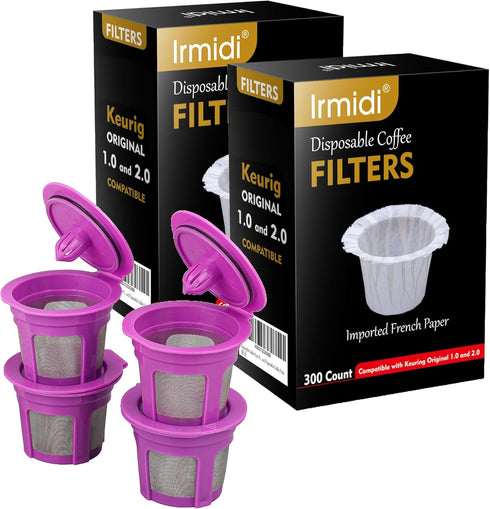 Disposable Paper Coffee Filters 600 Count with 4 Pack Reusable K Cups, Compatible with Keurig Coffee Maker