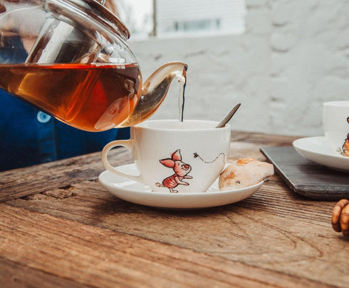 4-Piece Set Winnie The Pooh Disney Bone China Teacup and Saucer | Tea Party With Coffee, Espresso, Mocha