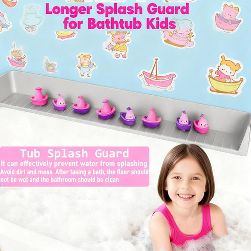 Longer Bath Tub Splash Guard for Kids,Silicone Bath Toy Holder for Bathtub,Prevent Water Spills in Bathroom,Fun-Filled