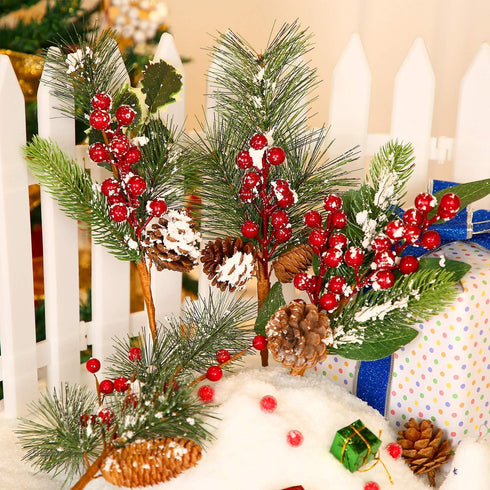 12 14 Inch Tatuo Pieces Christmas Pine Picks and Sprays Artificial Assorted Berry Stem Large Faux Pine Cone Branches
