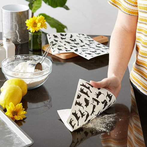 DII Reusable Swedish Dishcloths for Kitchen & Cleaning, Biodegradable, Machine Washable, 7.75 x 6.75, Cats, 3 Piece