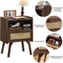 Lerliuo Rattan Nightstand, Bedside Table with Drawer Open Shelf, Cane Accent Side End Table with Solid Wood Legs