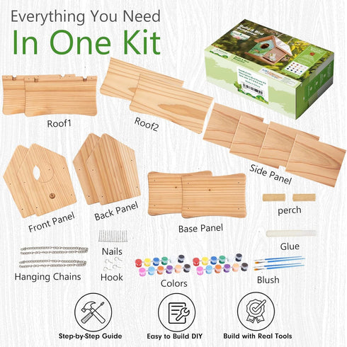 2pc DIY Birdhouse Kit, Cedar Wood Bird House Kits Bulk for Adults, Art Craft Outdoor Birdhouse, Solid Wood Weather