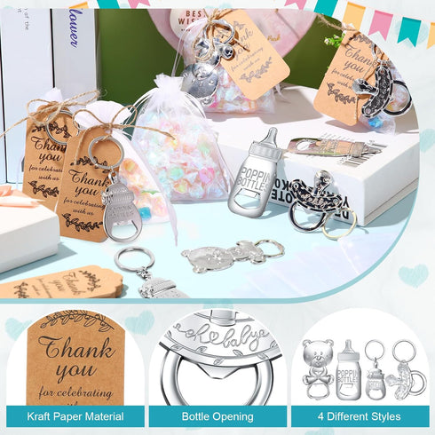32 Pickmesh Pcs Popping Bottle Openers Baby Shower Return Favors for Guests Bear Footprint Pacifier Baby Bottle Openers