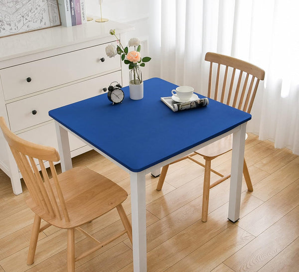 Wolkemer Fitted Square Tablecloth Spandex Stretch Blue Cocktail Table Cover Elastic Edge