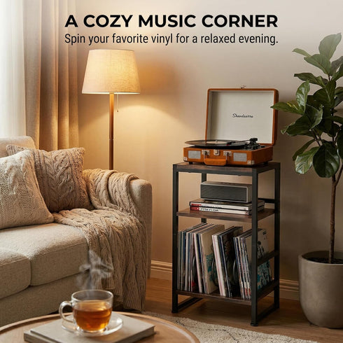 Stand,3-Tier 120 Albums,28" Record Player Record Player Table with U-Shaped Vinyl Storage Up to H End Table Turntable