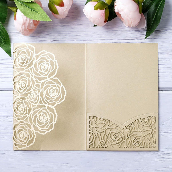 20 Pcs Laser Cut Wedding Invitations Card Pocket - with Envelope for Birthday Party, Baby or Bride Shower Invite