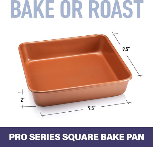 Gotham Steel Ultra Nonstick Square Baking Pan, Dishwasher Safe Square Cake Pan with No Warp & Even Heating Technology, Oven & Metal Utensil Safe, Brownie Pan & Cake Baking Pan – XL 9.5” x 9.5” x 2” by GOTHAM STEEL
