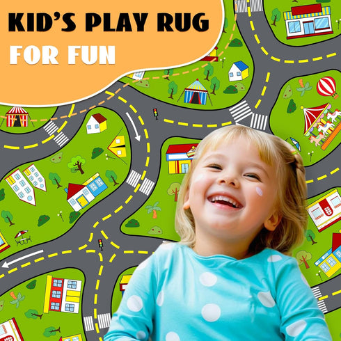 3x5 Car Play Rug City Life Traffic Road Kids Rug, Educational Road Carpet Kids Play Mat for Floor Nursery Toddler