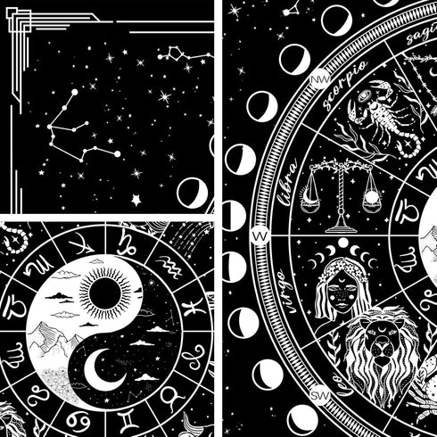 Twelve Constellation Tapestry, Black and White Sun and Moon, Yin and Yang Mystic Wall Hanging for Home Decor
