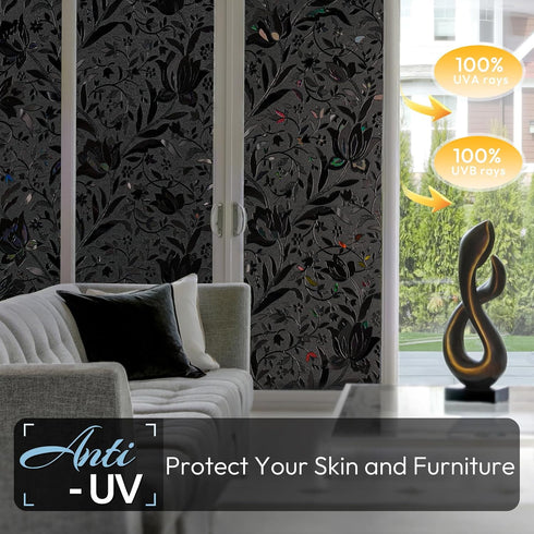 rabbitgoo Black Total Blackout Window Film, 35.4" x 78.7" Light Blocker for Sun Blocking and Privacy