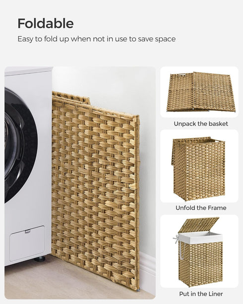 23.8 (90 ULCB51NL SONGMICS Laundry Hamper with Lid, Gallon L) Synthetic Rattan Clothes Laundry Basket with Lid