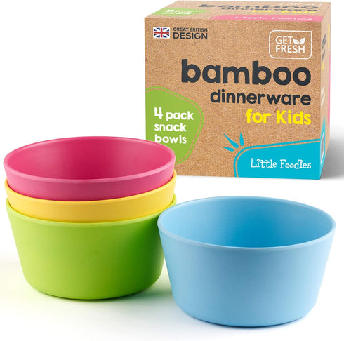 GET FRESH Bamboo Kids Snack Bowls - Set of 4, BPA Free, Dishwasher Safe & Stackable