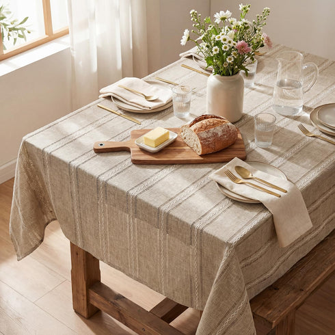 6060 Inch Horaldaily Light Coffee Cotton Blend Tablecloth Square, Farmhouse Style, Wrinkle Resistant Washable Table