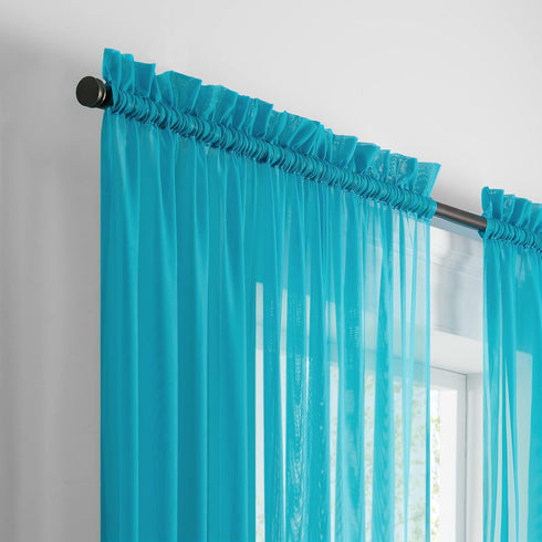 Pairs to Go Victoria Voile Modern Sheer Rod Pocket Window Curtains - 2 Panels, 59 in x 95 in, Turquoise