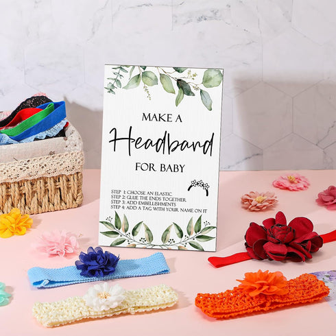 60 10 Geosar Baby Shower Games DIY Headband Making Kit Include Wooden Game Sign Elastic Cute Flowers Hairbands Round
