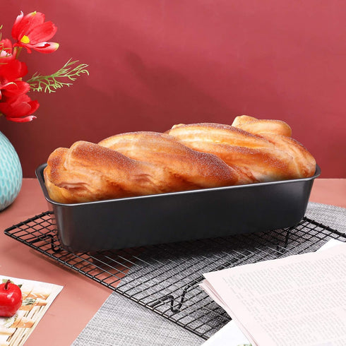 Beasea Long Loaf Bread Pan, 12x4 Inch 2 Set Rectangle Nonstick Baking Pans, Carbon Steel Toast Pan