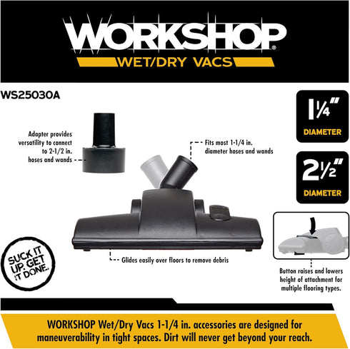 WS25030A Nozzle 1-1/4-inch 2-1/2-inch WORKSHOP Wet/Dry Vacs Shop Vacuum Accessories Carpet and Hard Floor Vac