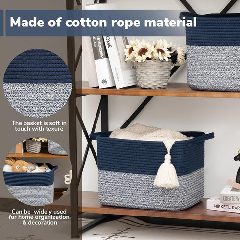 Goodpick Cube Storage Bins, Woven Basket for Office, Baby Laundry, Toys, 13''x9.8''x9'' for Shelves