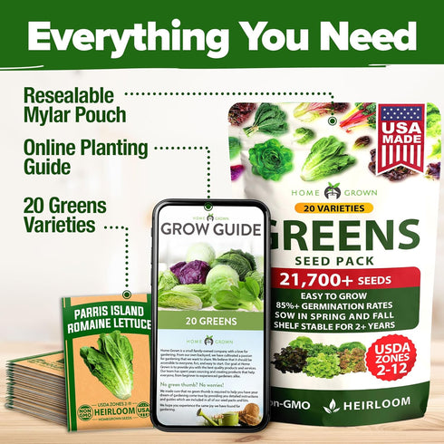 20 21,700+ Pack (20 HOME GROWN Variety Lettuce Seeds Bulk Heirloom Non-GMO High Germination, Romaine, Butterhead