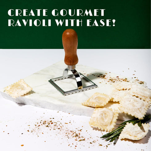 Set Set DIY Pasta Making Kit | Gourmet Pasta | All-in-One with Rolling Pin, Cutting Wheel, Ravioli Stamp, Spices