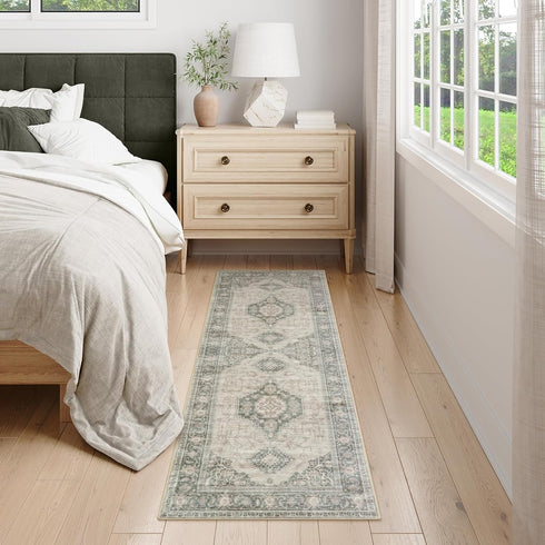 Lahome Oriental 2x5 Hallway Runner Rug, Washable Non-Slip Vintage Carpet Runner for Bedroom Bathroom, Grey
