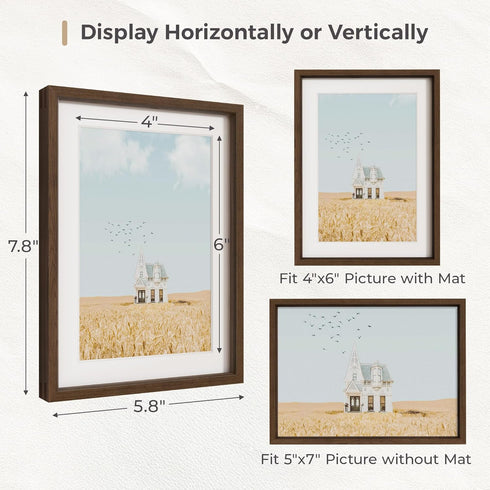 5x7 Set 2, 5x7 4x6, Fun Memories Picture Frame of Natural Solid Walnut Wood Photo Frame with HD Tempered Glass, Modern