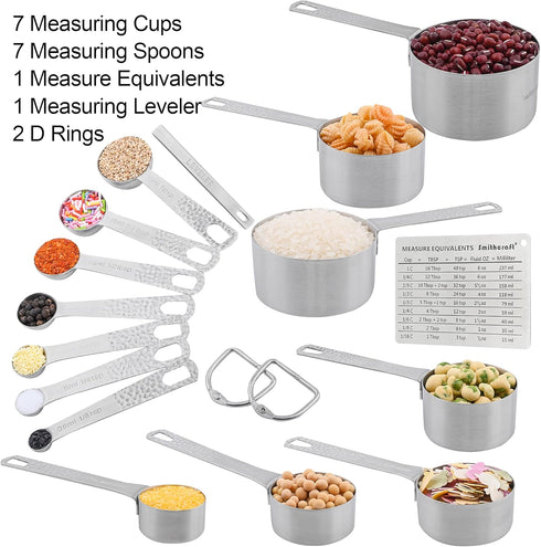 Measuring Cups and Spoons Set, 18/8 Stainless Steel 16pcs Set with Leveler and Equivalents Dry Measuring Cups