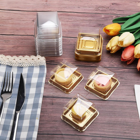 50 Set Gold Bottom Clear Cover Plastic Mini Cake Box, Muffin Box, Moon Cake Box