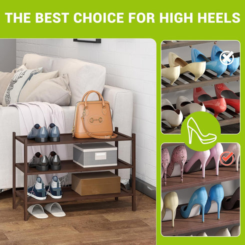 3-Tier Closet BMOSU Bamboo Shoe Rack Premium Stackable Shoe Shelf Storage Organizer for Hallway Living Room Entryway