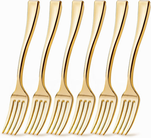 Posh Setting - Plastic Mini Gold Forks, Disposable Tiny Gold Forks, 4 inch Gold Plastic Forks, Appetizer Forks, 80 Pack